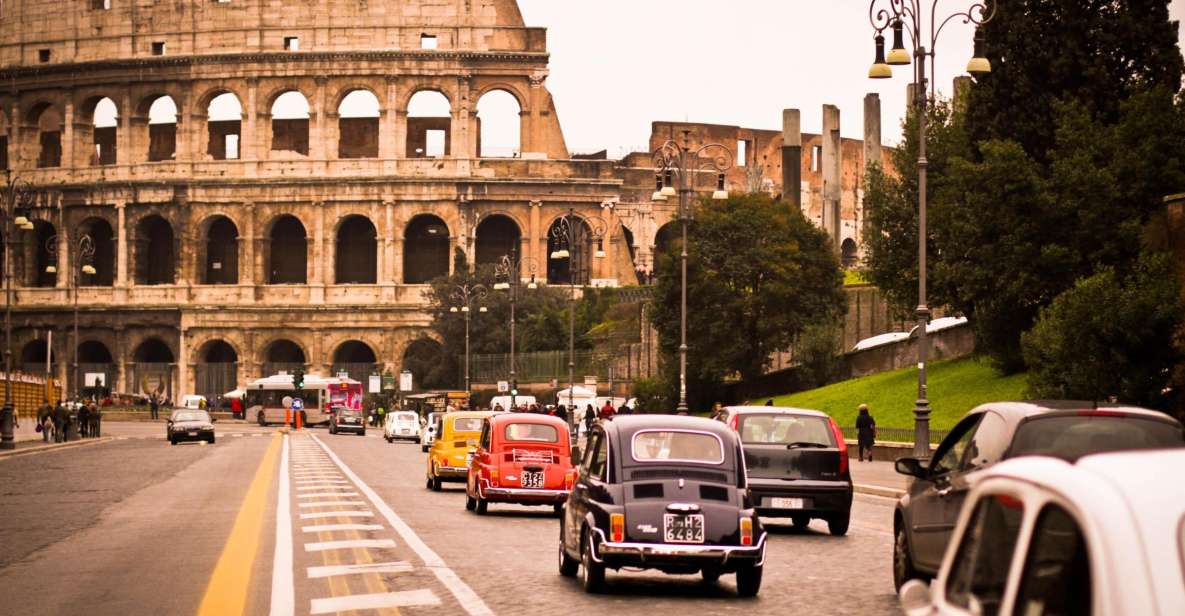 Rome: 3-Hour City Tour by Vintage Fiat 500 - Colosseum area driving: Via Cavour, Roman Forum, and classic sight angles